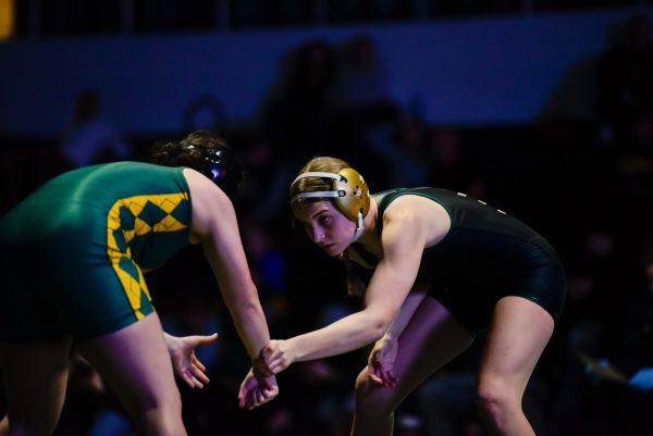 Sylvia Broffitt ‘26 grabs her opponent’s wrist as she looks for an opening during her match Jan. 22.