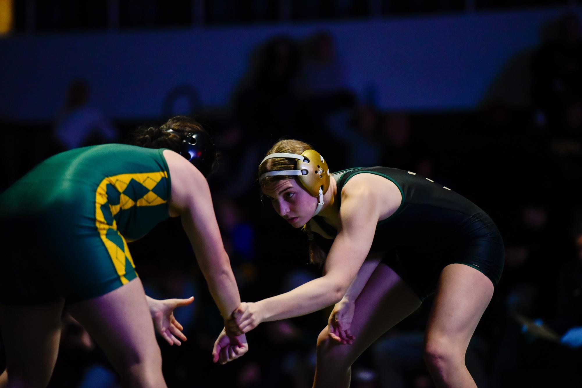 Sylvia Broffitt ‘26 grabs her opponent’s wrist as she looks for an opening during her match Jan. 22.