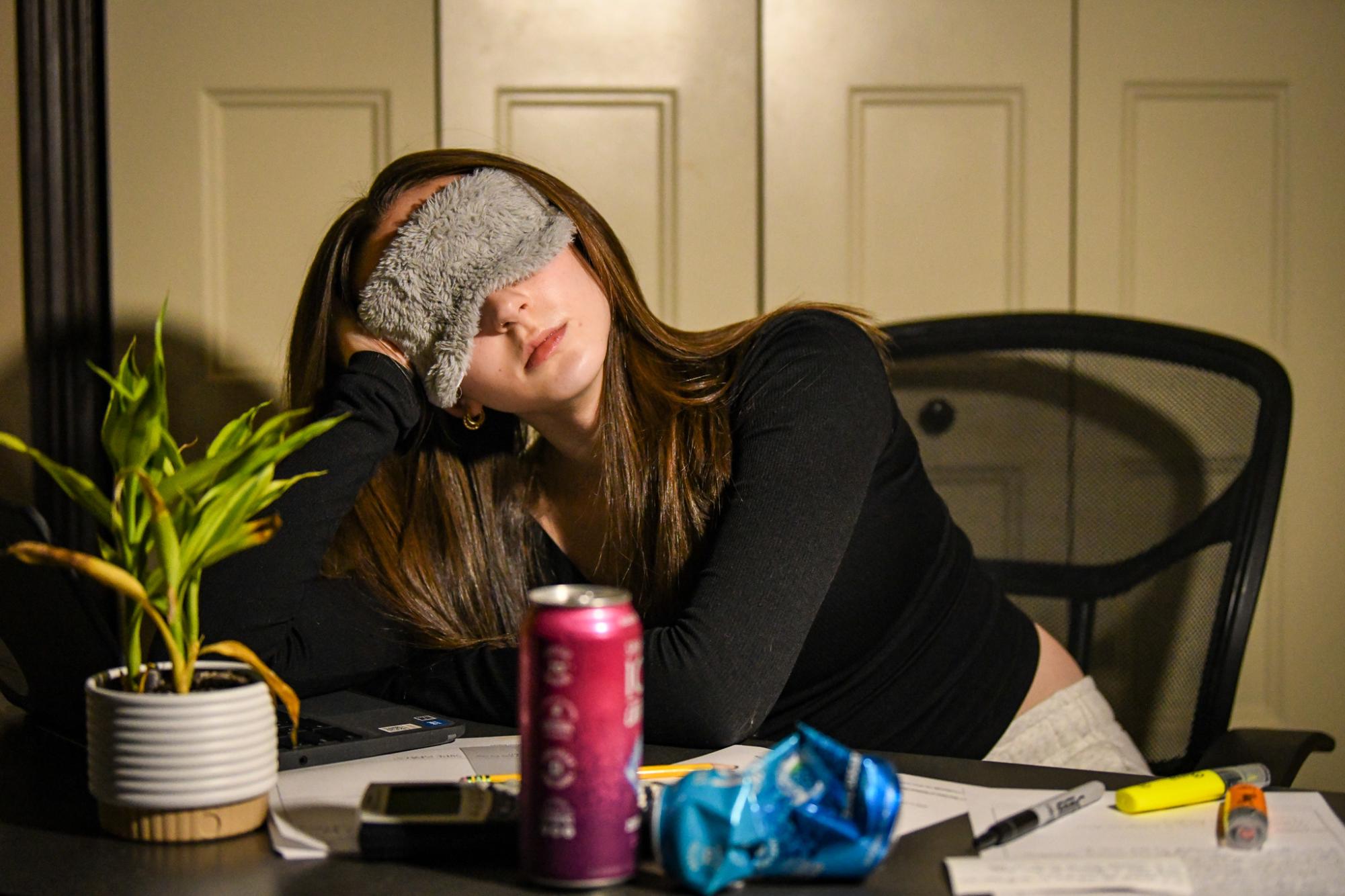 Dozing off, Katelyn Wehrle '29 tries to do her Spanish homework in her room Jan. 14. Wehrle receives between 6-8 hours of sleep each night — the average amount of a West High student.
