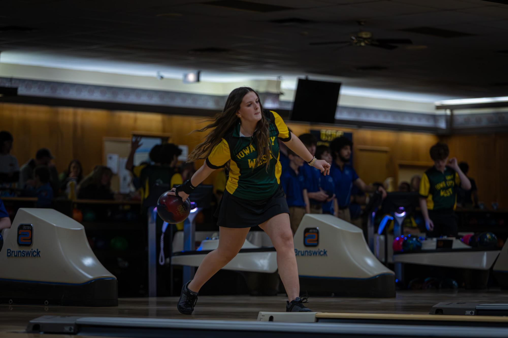 Maryssa Barnes '26 approaches the lane to bowl a strike Jan. 16.