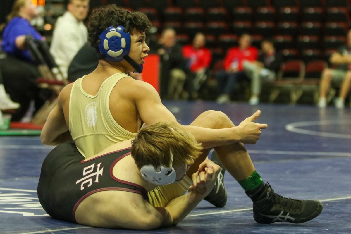 Freshman Diego Robertty looks to the referee for a takedown call Feb. 20.