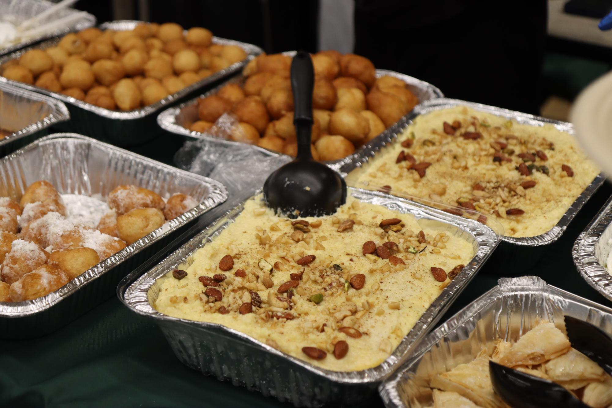 Om Ali, a traditional Egyptian dessert made with puff pastry soaked in cream and topped with nuts, was served at the iftar.