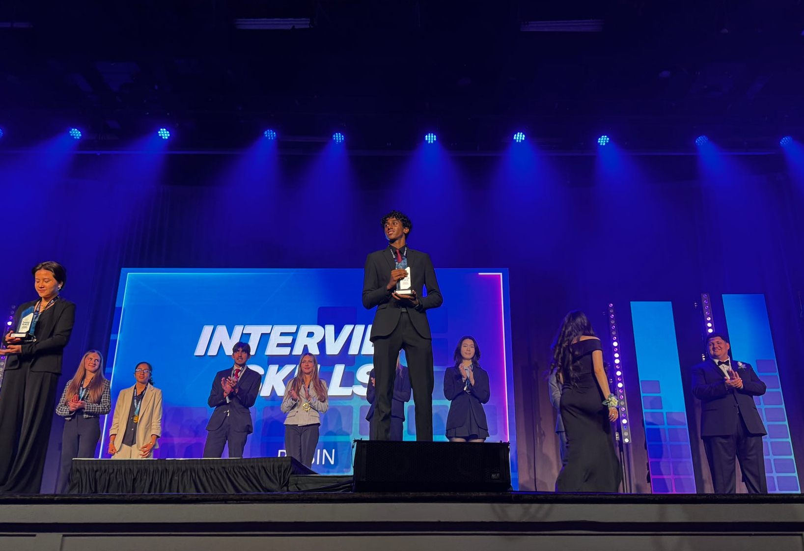 Aydan Thomas '27 won second place in the nation for the Interview Skills event. This event is a mock interview for a company where interviewees are assessed on their speaking skills and resume. Photo courtesy of Taleen Rahhal.