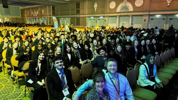 On May 6, 62 members of West BPA attended the conference opening ceremony. The opening ceremony was led by the secondary national officer team who presented advisor awards and offered short speeches welcoming the 6,700+ members gathered for the conference. Photo courtesy of Jack Twait.