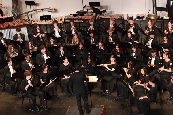West High's Wind Ensemble performs under Ryan Middleton April 29. The group, West's top band, performed between Symphony Strings and West Singers for the Musical Showcase at Arganbright Auditorium.