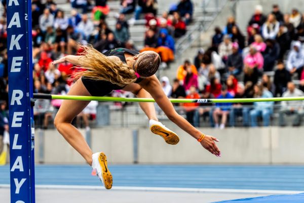 West High's Sophia Austen, 26 doing the High Jump on May 21, at Drake University.