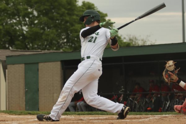 Kyle Henkenius ’27 makes contact with a pitch when facing Davenport West May 22. Henkenius’ added on to his stellar pitching performance by hitting one single.